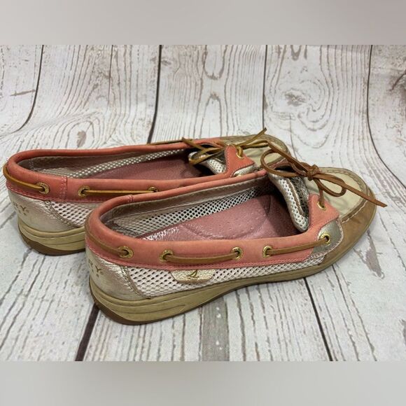 Sperry Top-Sider Angelfish Coral Salmon Tan Gold Mesh Womens Boat Shoes 10M - Picture 13 of 15